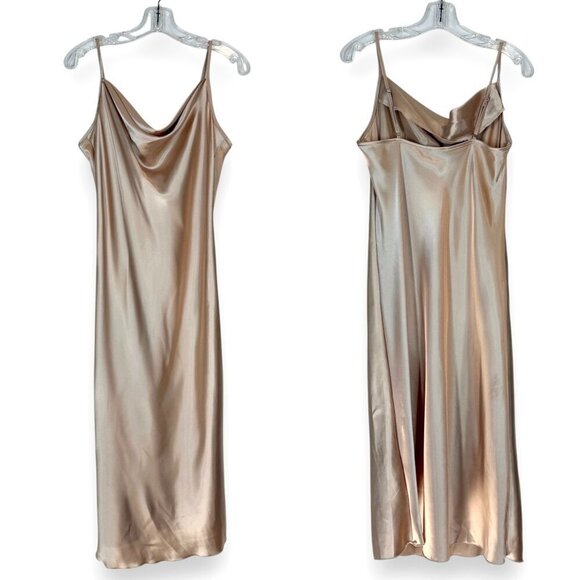 Bebe Gold Satin Slip Dress Cocktail Party  Cowl Neck Y2K Style Large - Picture 3 of 12